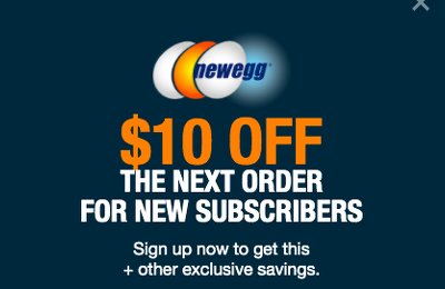 $10 off the next order for new subscribers