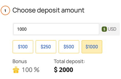 Deposit bonus up to 100%